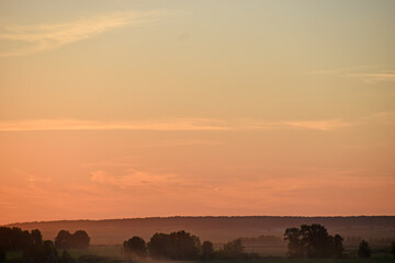 Rural field on the background of the setting sun