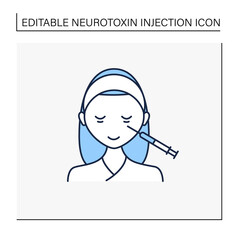 Cosmetic injection line icon.Woman doing injection under eyes, around eyes. Surgery.Beauty cosmetic procedure.Isolated vector illustration.Editable stroke