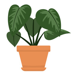 Cute cartoon home plant in clay pot. Vector illustration