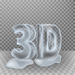 Ice Cubes 3D. Abstract vector illustration of the composition of the icy number 3 and the letter D with traces of drips from melting. A blank for creativity.