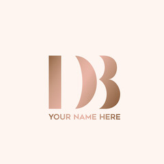 DB monogram logo.Typographic signature icon.Letter d and letter b.Lettering sign isolated on light background.Uppercase alphabet initials.Elegant, luxury, beauty, fashion style.Rose gold color.