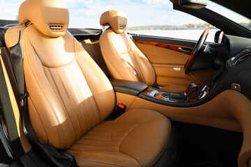 Closeup view of luxury convertible car interior