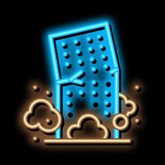high-rise building collapse neon light sign vector. Glowing bright icon high-rise building collapse sign. transparent symbol illustration