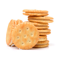 vanilla sandwich cookies on white background