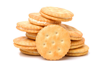 vanilla sandwich cookies on white background