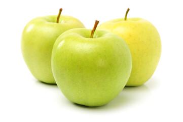 three green apples isolated on white