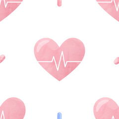 Watercolor seamless pattern heart health medical cliparts, healthcare clipart, medical illustration, doctor cliparts, quarantine clipart