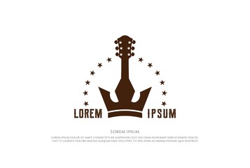 Royal King Queen Crown with Guitar for Music Concert Competition Logo Design Vector