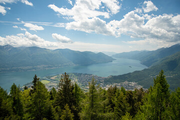Fototapeta na wymiar beautiful view down on Lago Maggiore from Cimetta in Locarno in Ticino Switzerland