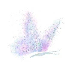 Abstract butterfly with beautiful wings, consisting of blotches and splashes on an isolated white background. Watercolor illustration.