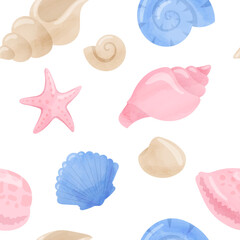 Watercolor seamless pattern seashell clipart, watercolor clipart, summer clipart, sealife scrapbook,