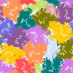 Abstract background with imitation of a gouache pattern from multi-colored spots. Bright background with large drops of different colors with slight transparency and blurring.