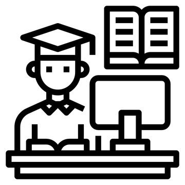 student studying computer desk black outline clip art preview