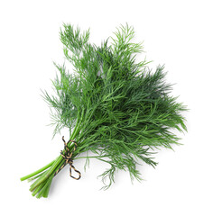 Bunch of fresh dill isolated on white, top view