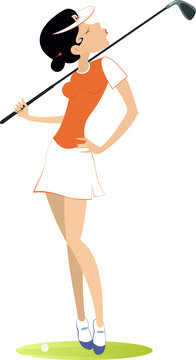 Young golfer woman on the golf course illustration.
Pretty golfer woman with a golf club isolated on white

