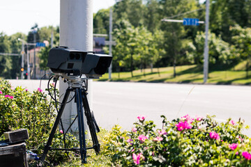 A radar, a video fixation complex standing on the road and tracking offenders of the speed limit.