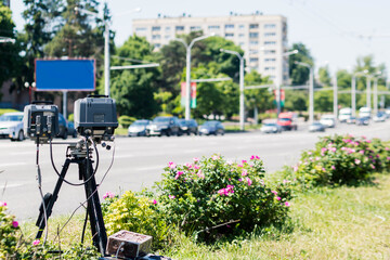 A radar, a video fixation complex standing on the road and tracking offenders of the speed limit.