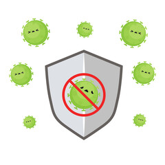 Bacteria character. Virus vector. Virus protection symbol.