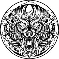 Wolf Head With Ornaments Silhouette