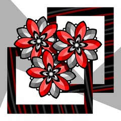 Stylized red flowers on an abstract background. Vector illustration.