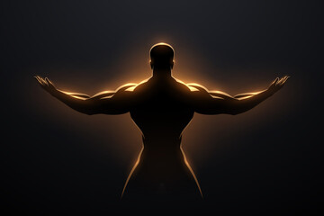 Golden man silhouette with glow effect