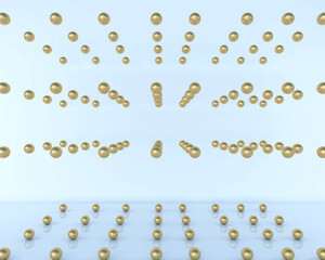 Horizontally and vertically alligned golden balls in perspective view.