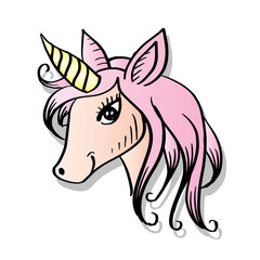 Cartoon cute little  unicorn head. Design for children.