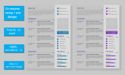 Modern and minimalist cv resume template design