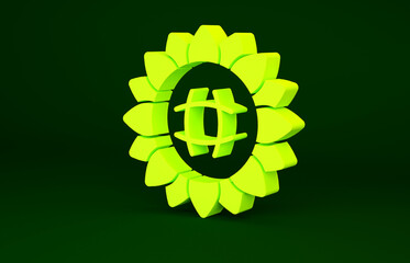 Yellow Sunflower icon isolated on green background. Minimalism concept. 3d illustration 3D render