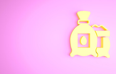Yellow Pack full of seeds of a specific plant icon isolated on pink background. Minimalism concept. 3d illustration 3D render