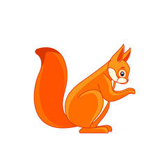 Cute Squirrel Cartoon character of a mammalian rodent. A wild forest creature with orange fur. Side view. Vector flat illustration isolated on a white background