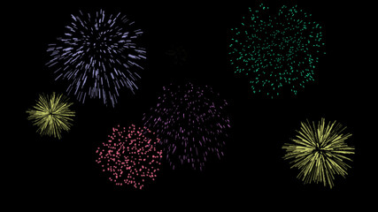 Lots of colorful fireworks on black background