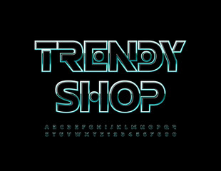Vector stylish logo Trendy Shop. Shiny modern Font. Futuristic set of Alphabet Letters and Numbers