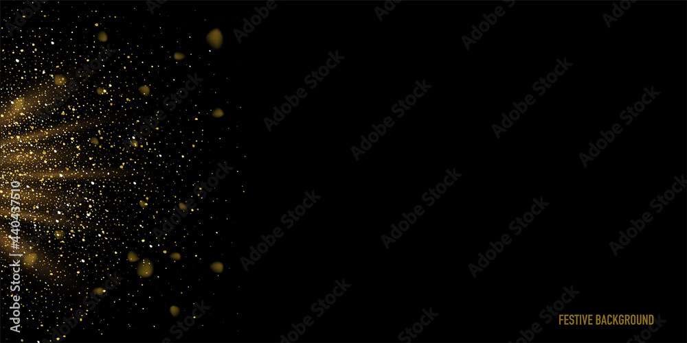 Sticker golden glitter and sparkles in light rays background. yellow lines in shiny light horizontal vector 