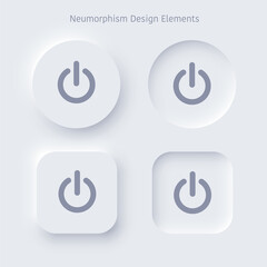 Editable neomorphism on off square and round shape power buttons set. Objects for website, mobile menu, navigation and application. Realistic vector design. UI component isolated on white background.