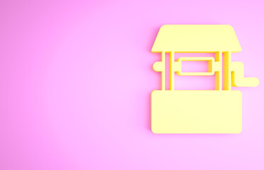 Yellow Well icon isolated on pink background. Minimalism concept. 3d illustration 3D render