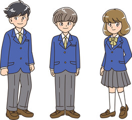学生の男女3人組の立ち姿