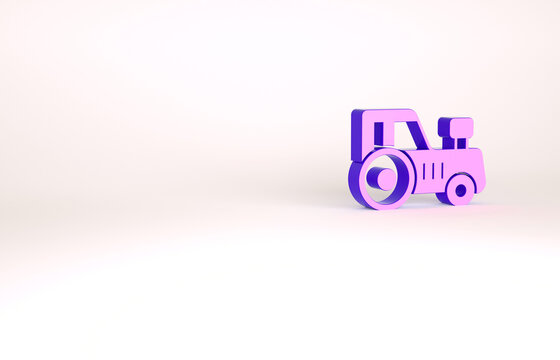 Purple Tractor icon isolated on white background. Minimalism concept. 3d illustration 3D render