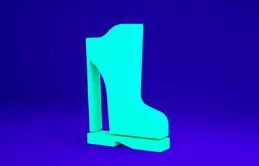 Green Waterproof rubber boot icon isolated on blue background. Gumboots for rainy weather, fishing, gardening. Minimalism concept. 3d illustration 3D render