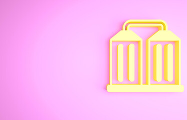 Yellow Granary icon isolated on pink background. Silo with grain, elevator, granary, factory. Warehouse of grain crops. Minimalism concept. 3d illustration 3D render