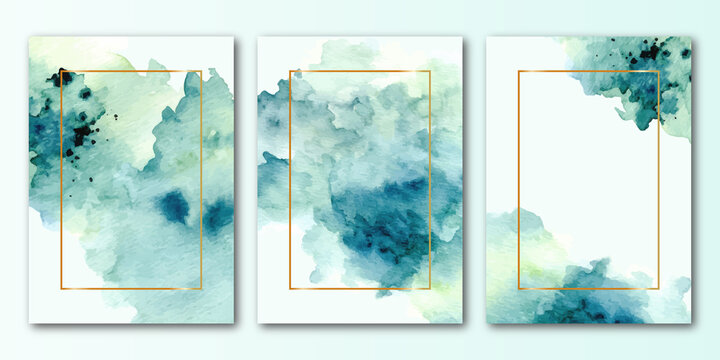 Abstract green frame collection with watercolor