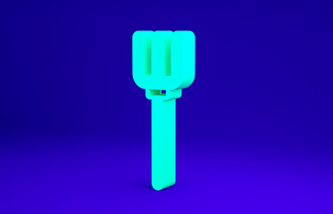Green Garden pitchfork icon isolated on blue background. Garden fork sign. Tool for horticulture, agriculture, farming. Minimalism concept. 3d illustration 3D render