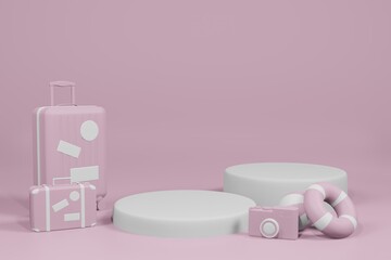 3d rendering illustration of summer template podium stage display showcase for product placement in minimal design.