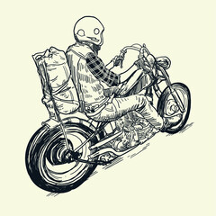 back side hand drawn biker - obrazy, fototapety, plakaty