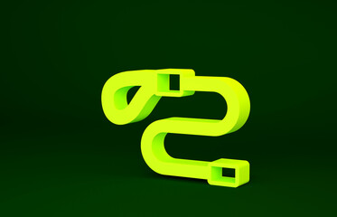 Yellow Retractable cord leash with carabiner icon isolated on green background. Pet dog lead. Animal accessory for outdoors walk. Minimalism concept. 3d illustration 3D render