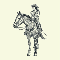 Vintage Hand drawing cowgirl