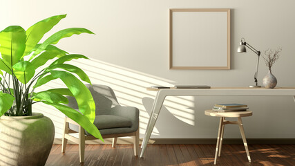 Square poster frame mock up on the white wall