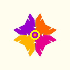 Abstract Flower Logo Concept. Purple, Orange and Yellow. Colorful, Flat, Modern, Simple, Unique and Clean Logotype. Suitable For Logo, Icon, Symbol and Sign. Such as Florist, Fashion or Beauty Logo