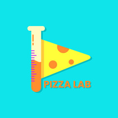 Pizza Lab Logo Concept. Pizza and Equipment Laboratory. Orange, Yellow and Blue. Flat, Simple, Modern and Clean Logotype. Suitable for Logo, Icon, Symbol and Sign. Such as Food or Restaurant Logo