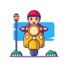 Delivery Man Cute with Scooter Vector Cartoon Illustrations